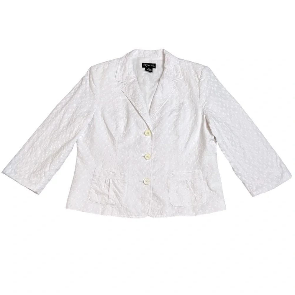 VINTAGE STYLE & CO. Jacket Blazer Ruched details White Floral Size 16 Like new - Picture 10 of 12